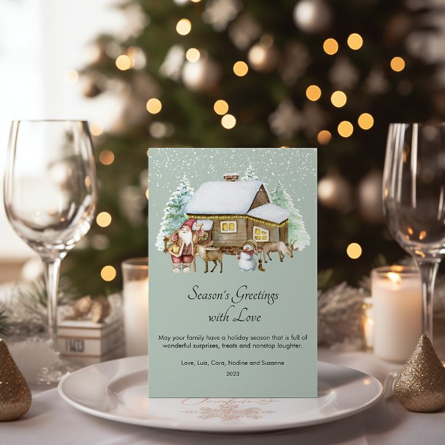 Cozy House Santa Flat Holiday Card (Creator Uploaded)