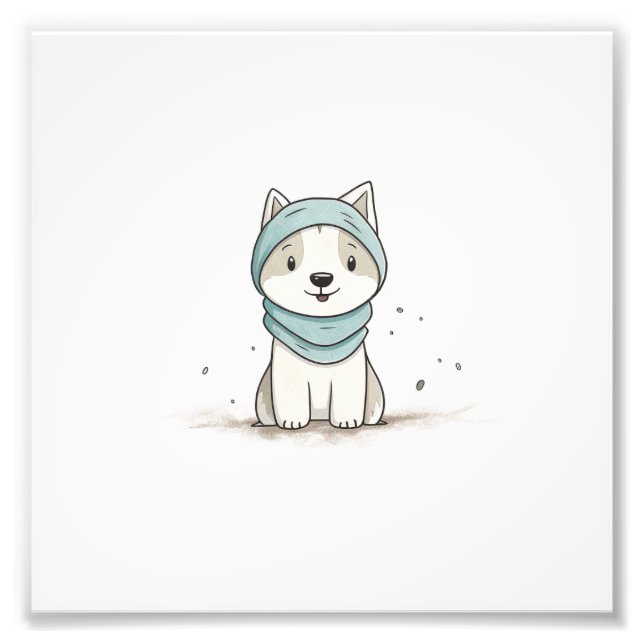 Cozy Husky Illustration - Adorable Puppy in a Scar Photo Print (Front)