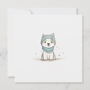Cozy Husky Illustration - Adorable Puppy in Scarf Holiday Card
