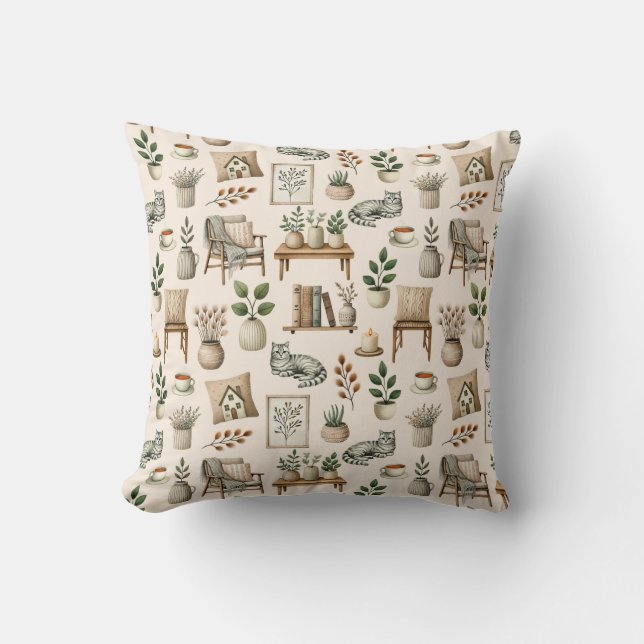 Cozy Hygge Design Throw Pillow (Front)
