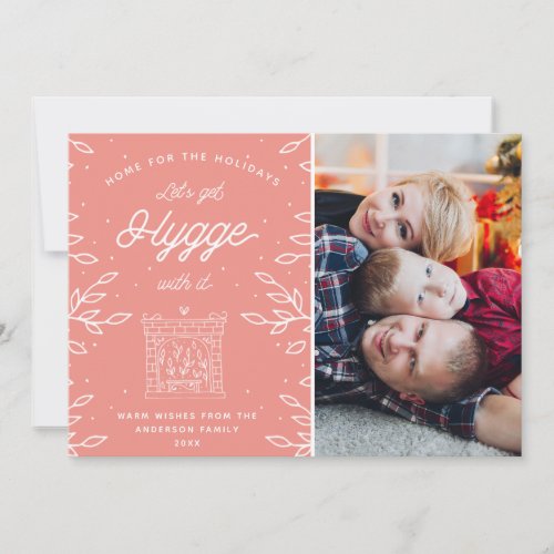 Cozy Hygge Modern Scandinavian Coral Pink Photo Holiday Card