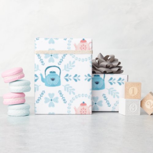 Cozy Hygge Scandinavian Christmas Teapot Pattern Wrapping Paper