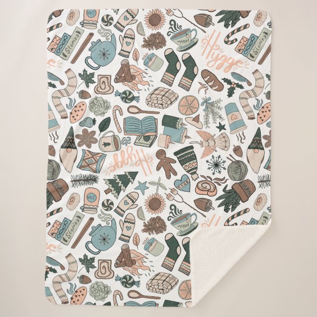 Cozy Hygge Seamless Pattern Sherpa Blanket (Front)