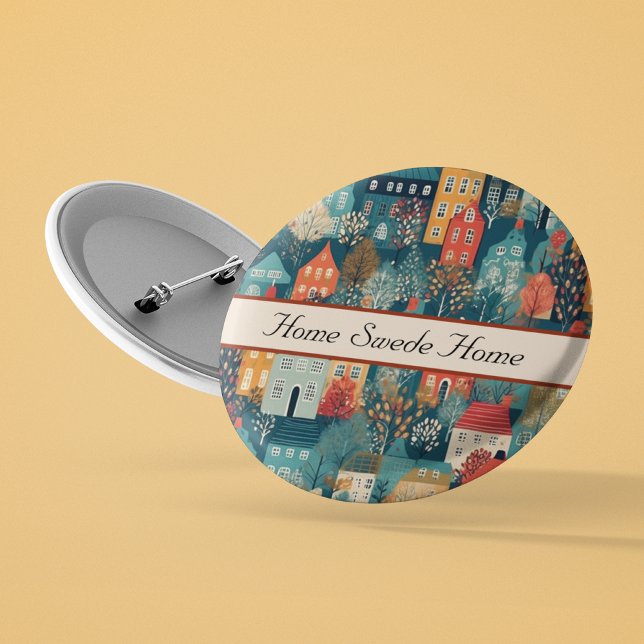 Cozy Hygge Village Nordic Folk Art, custom Button (Creator Uploaded)