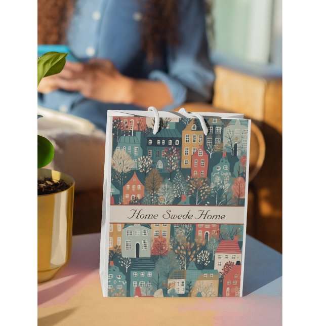 Cozy Hygge Village Nordic Folk Art, custom Large Gift Bag (Creator Uploaded)