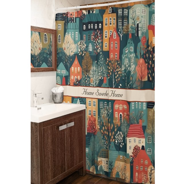 Cozy Hygge Village Nordic Folk Art, custom Shower Curtain (Creator Uploaded)