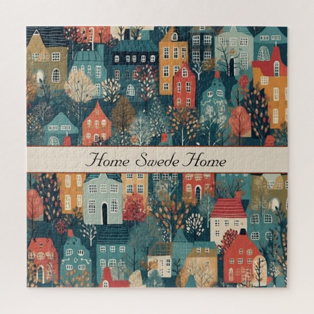 Cozy Hygge Village Nordic Folk Art Jigsaw Puzzle (Vertical)