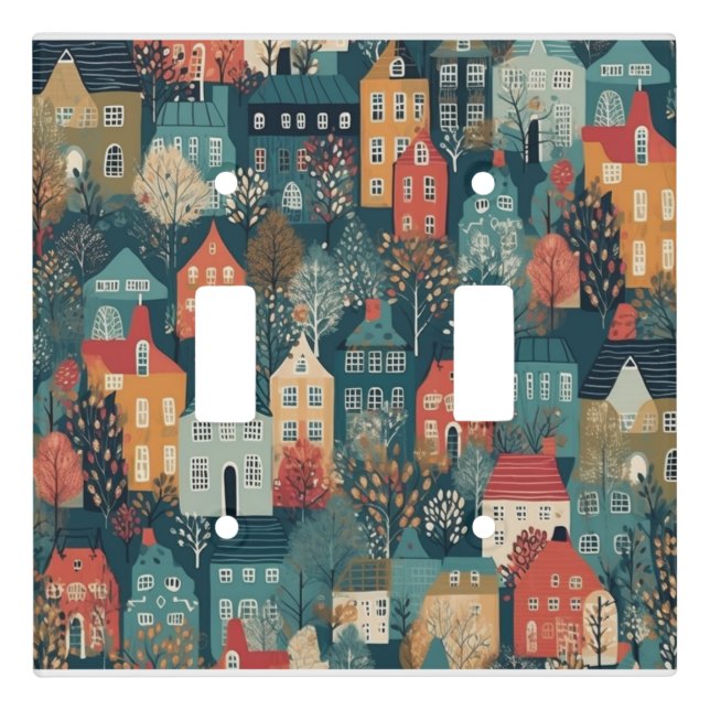 Cozy Hygge Village Nordic Folk Art Light Switch Cover (Front)