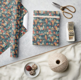 Cozy Hygge Village Nordic Folk Art Wrapping Paper