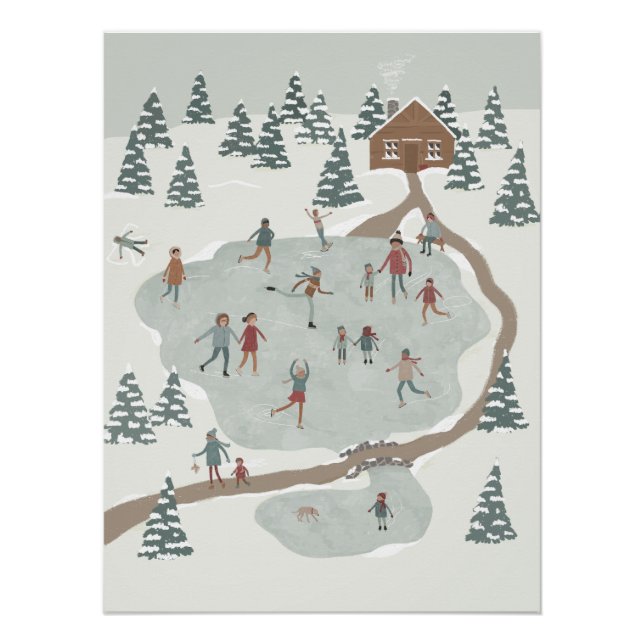 Cozy Ice Skating Rink Winter illustration Poster (Front)