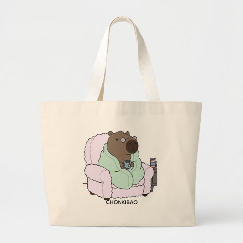 Cozy illustrations for very tired adults. large tote bag