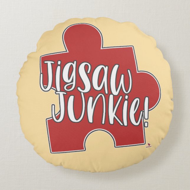 Cozy Jigsaw Junkie Puzzle Lifestyle Hobby Art Round Pillow (Front)