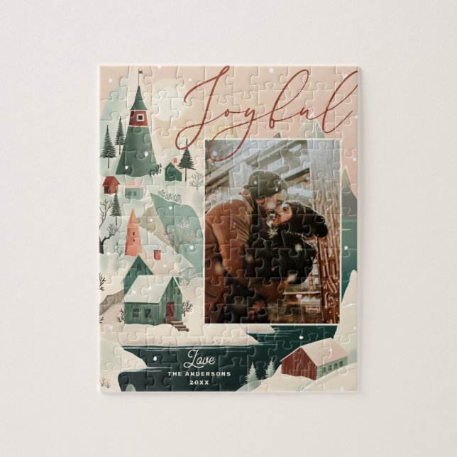 Cozy Joyful Christmas | Holiday Village & Photo Jigsaw Puzzle (Vertical)