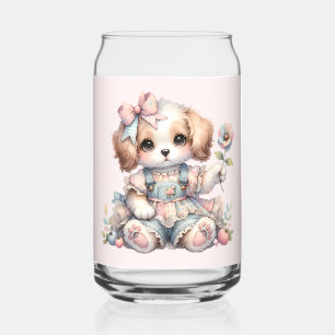 Cozy Kawaii Cottagecore Farmcore Puppy Style Can Glass