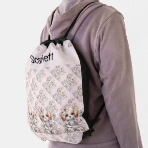 Cozy Kawaii Cottagecore Farmcore Puppy Style Drawstring Bag