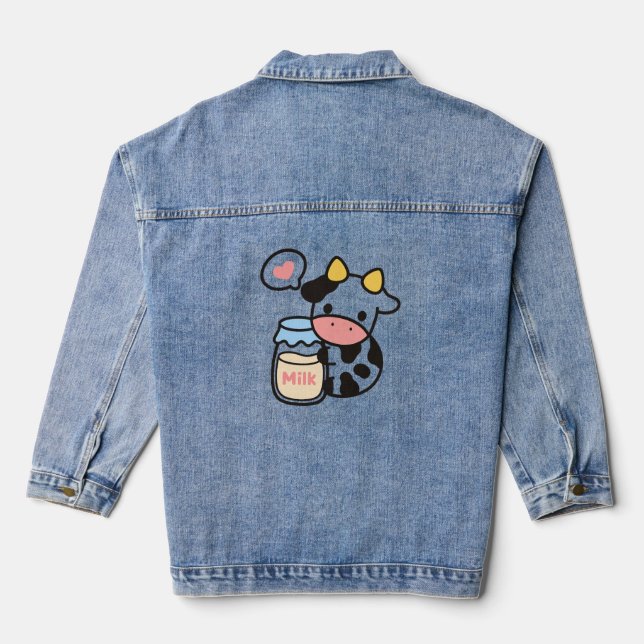 Cozy Kawaii Cow & Milk Jar Denim Jacket (Back)