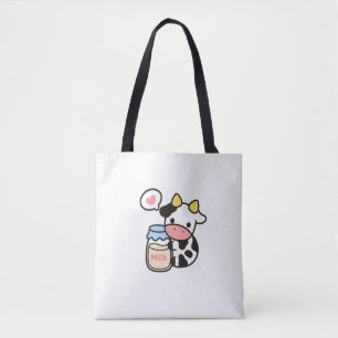 Cozy Kawaii Cow & Milk Jar Tote Bag