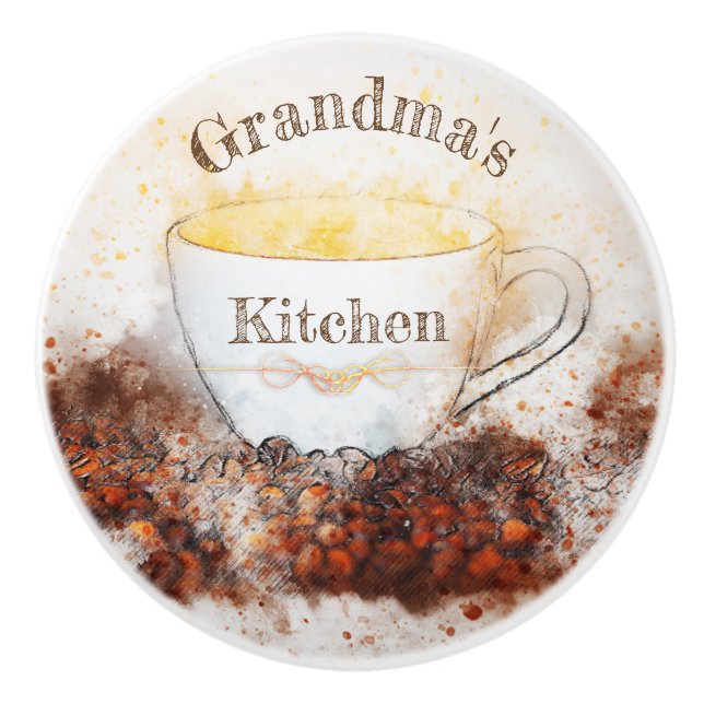 Cozy kitchen coffee ceramic knob (Front)