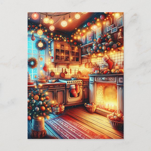 Cozy Kitchen Vintage Christmas  Postcard (Front)