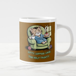 Cozy Kitten with Coffee and Cake – Funny Cat Giant Coffee Mug