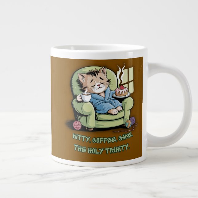 Cozy Kitten with Coffee and Cake – Funny Cat Giant Coffee Mug (Right)