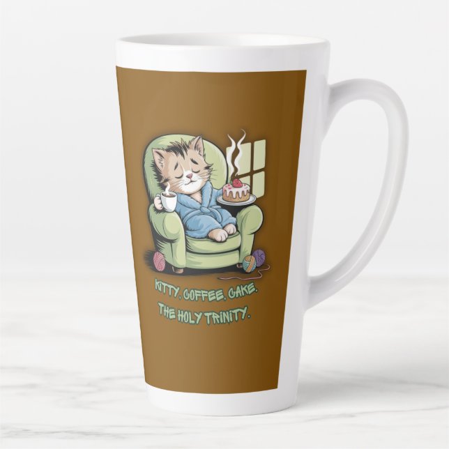 Cozy Kitten with Coffee and Cake – Funny Cat Latte Mug (Right)