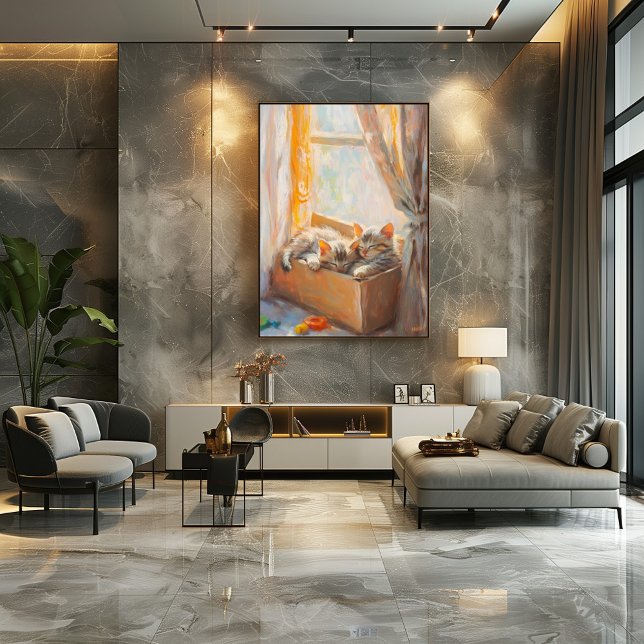 Cozy Kittens Sleeping in Sunlight – Impressionist  Poster (Creator Uploaded)