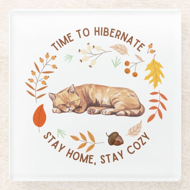 Cozy Kitty Fall Thanksgiving Glass Coaster (Front)