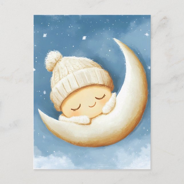 Cozy Knit Nap Cresent Moon Announcement Postcard (Front)