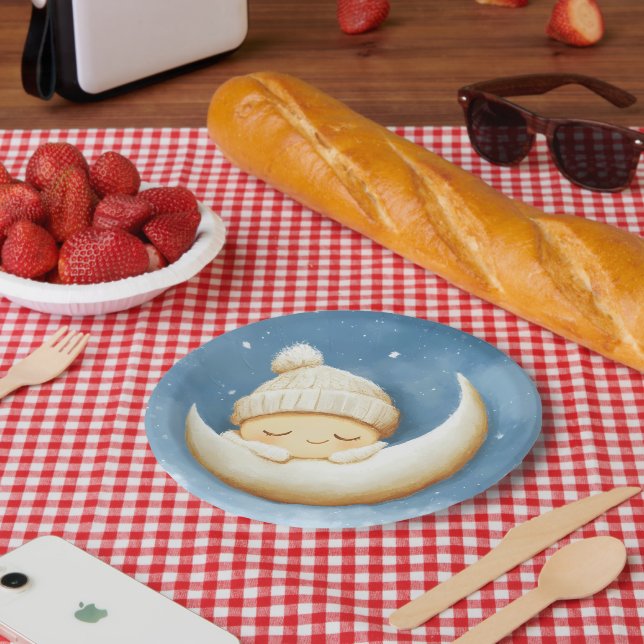 Cozy Knit Nap Cresent Moon Paper Plates (Picnic)