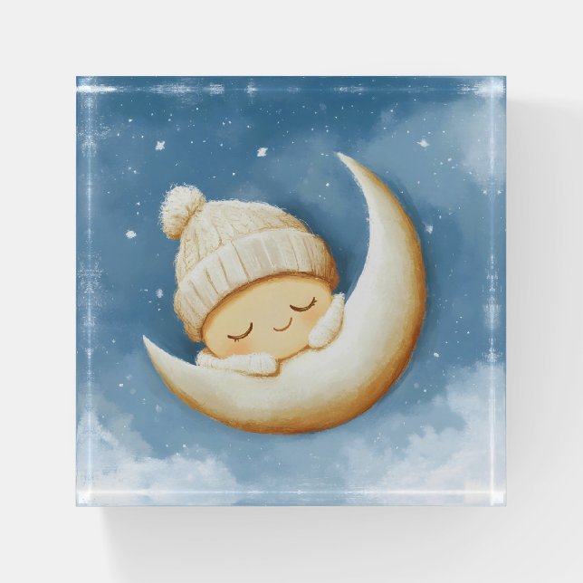 Cozy Knit Nap Cresent Moon Paperweight (Front)