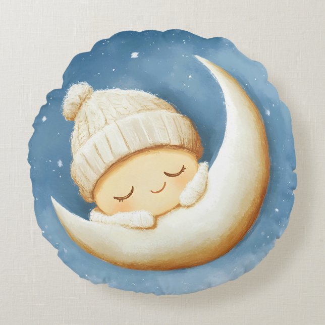 Cozy Knit Nap Cresent Moon Round Pillow (Front)