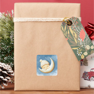 Cozy Knit Nap Cresent Moon Square Sticker