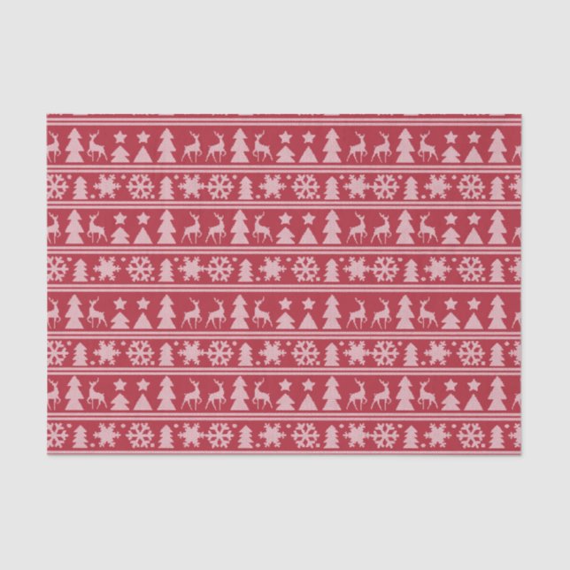 Cozy Knit Red Knitted Sweater Pattern Christmas Tissue Paper (Front)