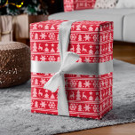 Cozy Knit Red Knitted Sweater Pattern Christmas Wrapping Paper<br><div class="desc">Celebrate the magical and festive holiday season with our holiday wrapping paper. Our festive holiday design features a white knitted cozy sweater pattern with reindeers, pine trees and snowflakes against a red background. All illustrations contained in this festive cozy knitted sweater Christmas wrapping paper are hand-drawn original artwork by Moodthology....</div>