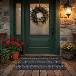 Cozy Knitted Pattern Black and Gray  Doormat