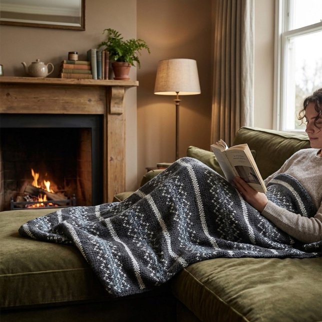 Cozy Knitted Pattern Black and Gray  Fleece Blanket (Creator Uploaded)
