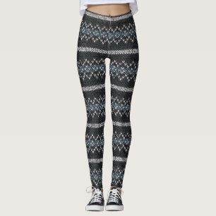 Cozy Knitted Pattern Black and Gray  Leggings