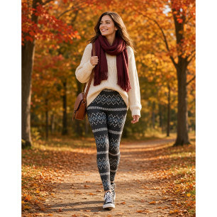 Cozy Knitted Pattern Black and Gray Leggings