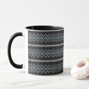 Cozy Knitted Pattern Black and Gray Mug
