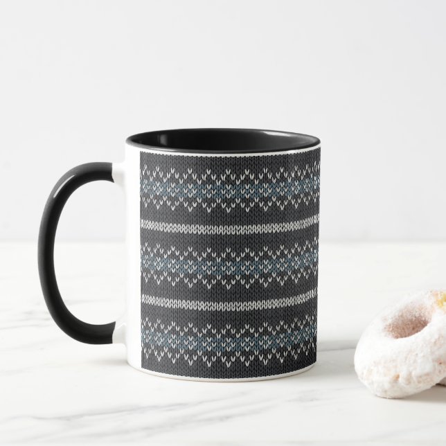 Cozy Knitted Pattern Black and Gray Mug (With Donut)