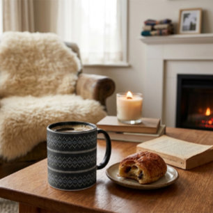 Cozy Knitted Pattern Black and Gray Mug