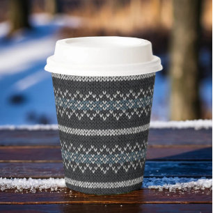 Cozy Knitted Pattern Black and Gray  Paper Cups