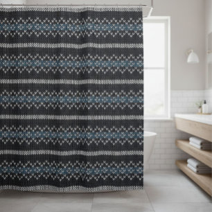 Cozy Knitted Pattern Black and Gray Shower Curtain