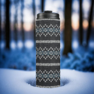 Cozy Knitted Pattern Black and Gray Thermal Tumbler