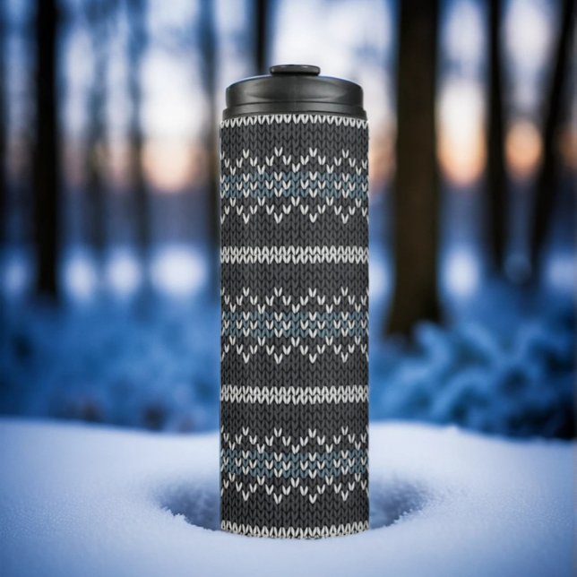 Cozy Knitted Pattern Black and Gray  Thermal Tumbler (Creator Uploaded)