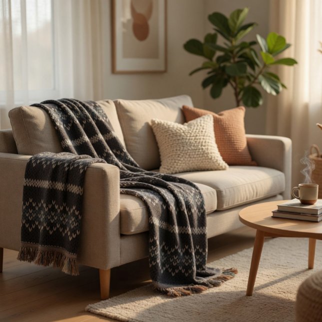 Cozy Knitted Pattern Black and Gray  Throw Blanket (Creator Uploaded)