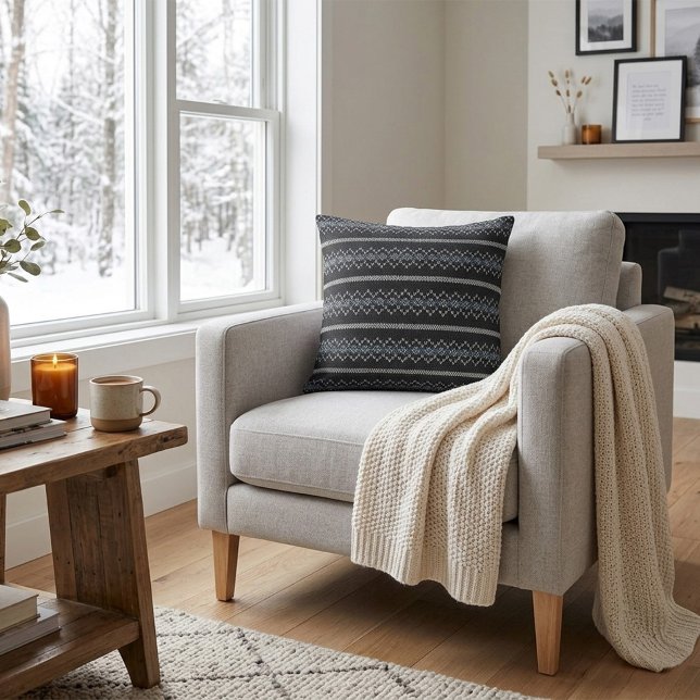 Cozy Knitted Pattern Black and Gray  Throw Pillow (Creator Uploaded)