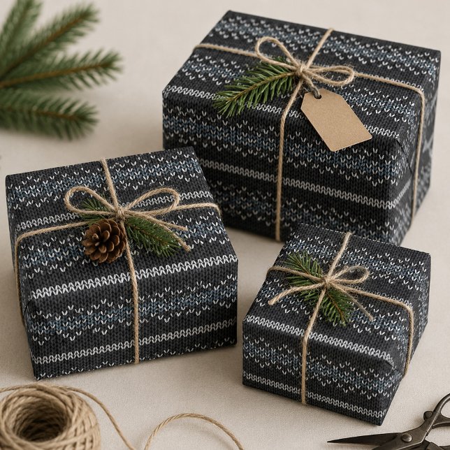 Cozy Knitted Pattern Black and Gray Wrapping Paper (Creator Uploaded)