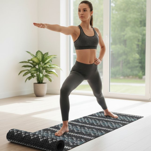 Cozy Knitted Pattern Black and Gray  Yoga Mat (Creator Uploaded)
